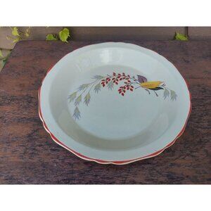 Vintage !930s Crown Ovenware 9" Pie Plate Leaves & Berries Red Trim